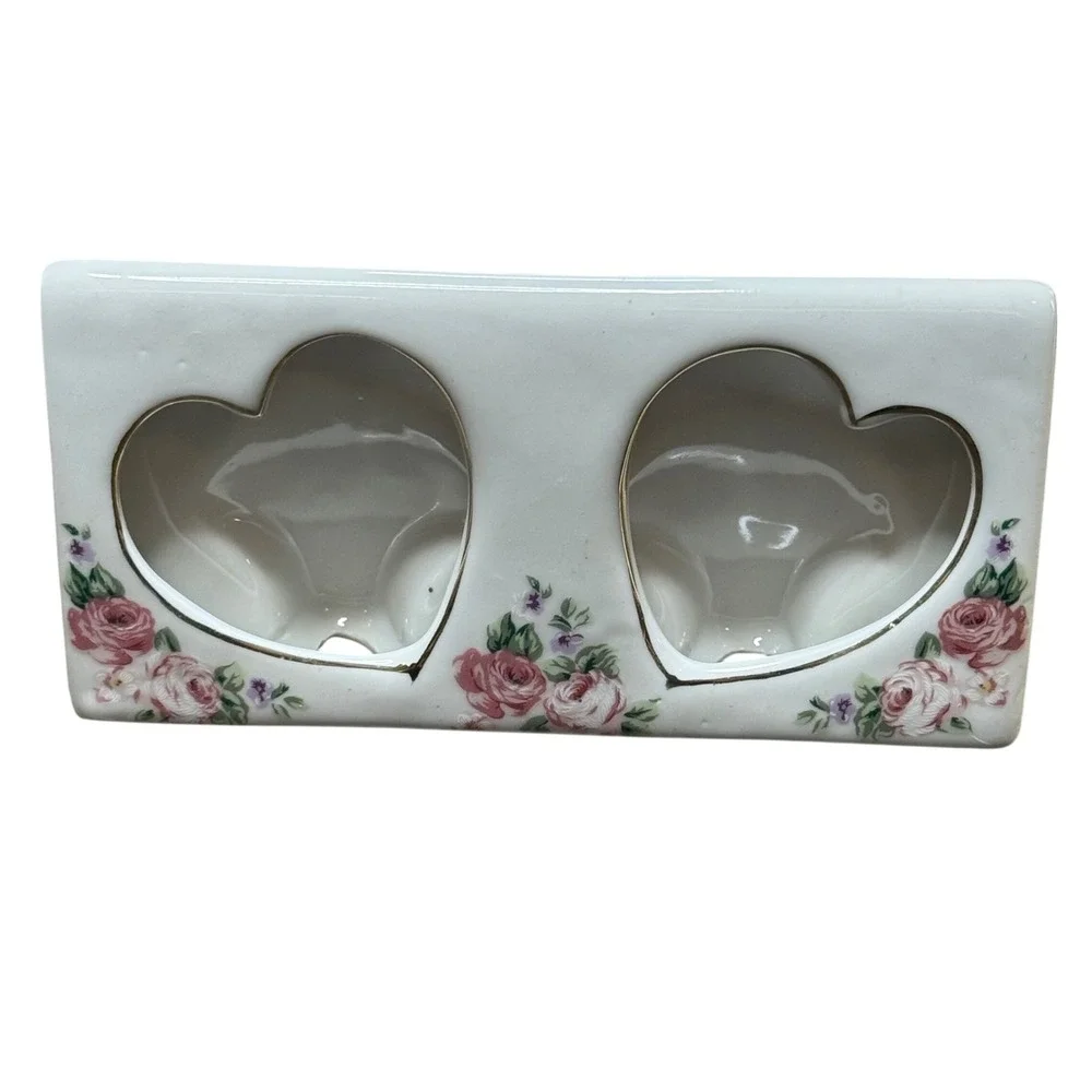 Vintage Porcelain Picture Frame‎ Double Heart Floral Photo Display Decor